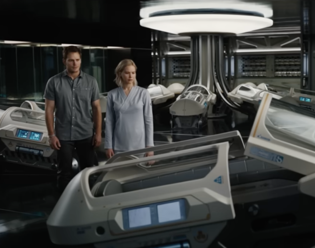 Chris Pratt and Jennifer Lawrence in a scene from Passengers